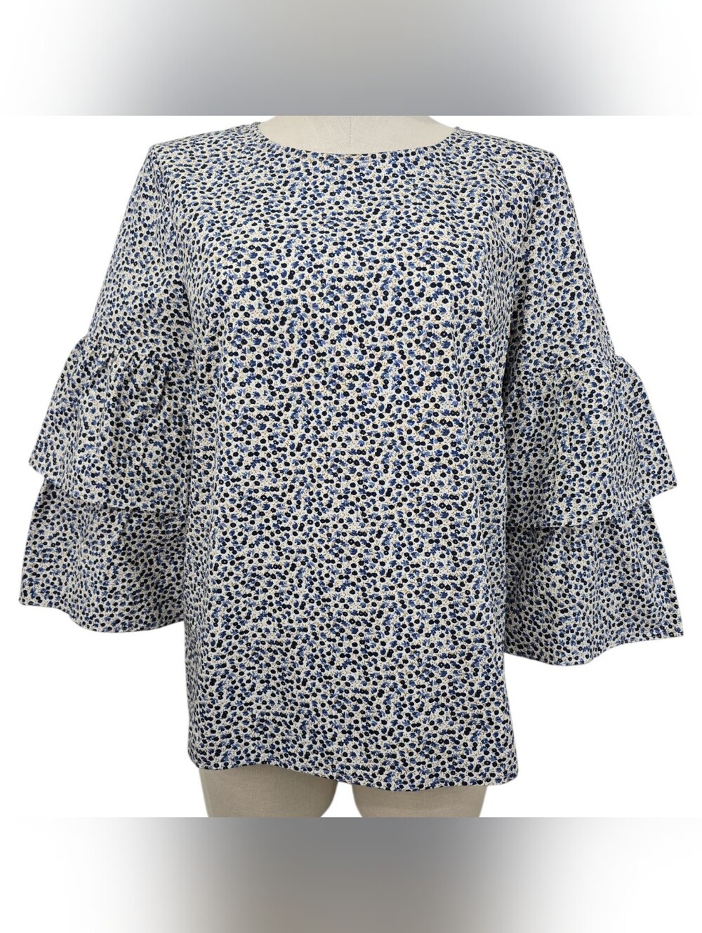 J. Crew Mercantile Women Blouse Size 8 Printed Tiered Bell Sleeve Crew Neck NWT